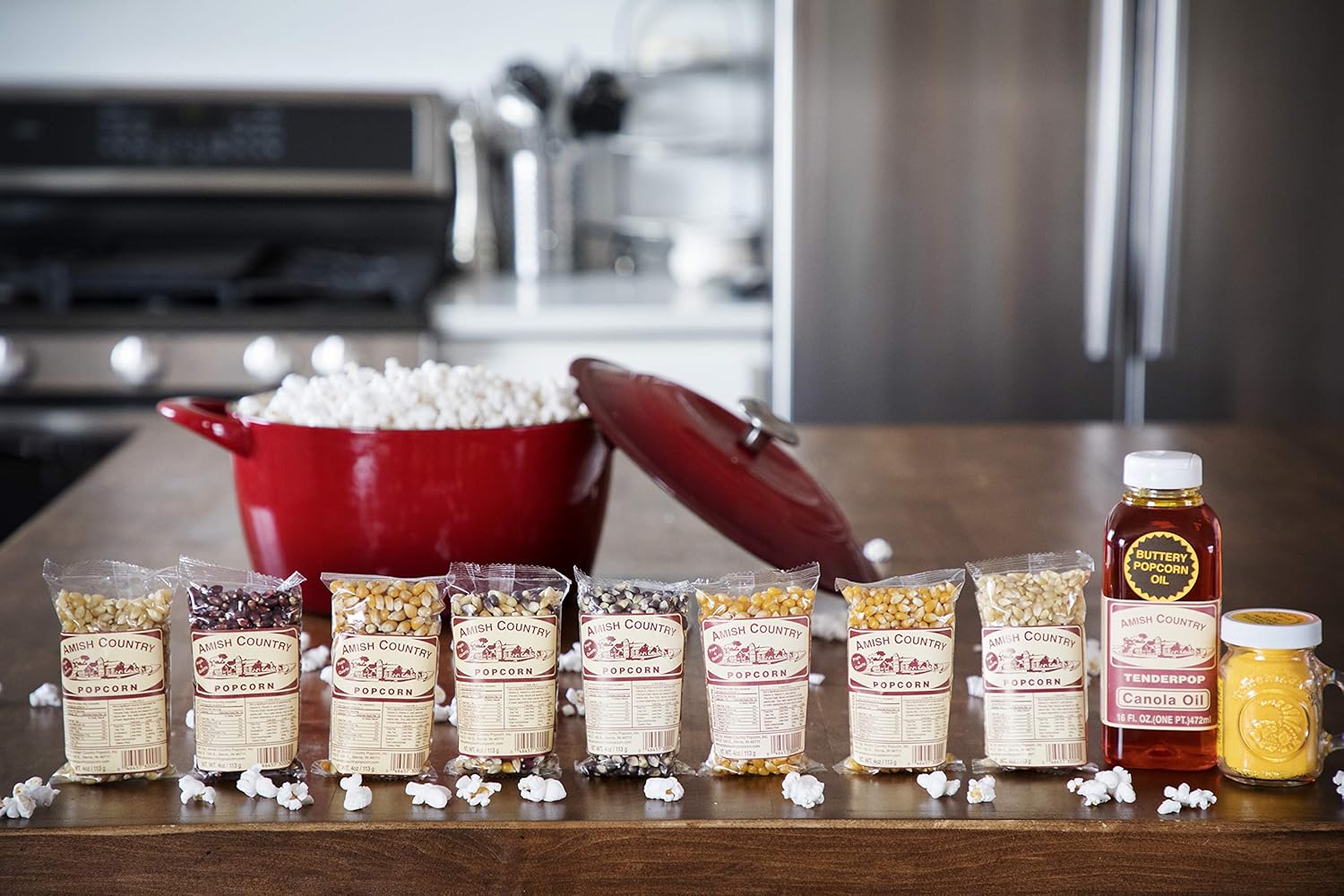 4 Ounce Variety Kernel Gift Set (10 Pack Assorted) and Black Silicone Popcorn Popper Bundle N298681