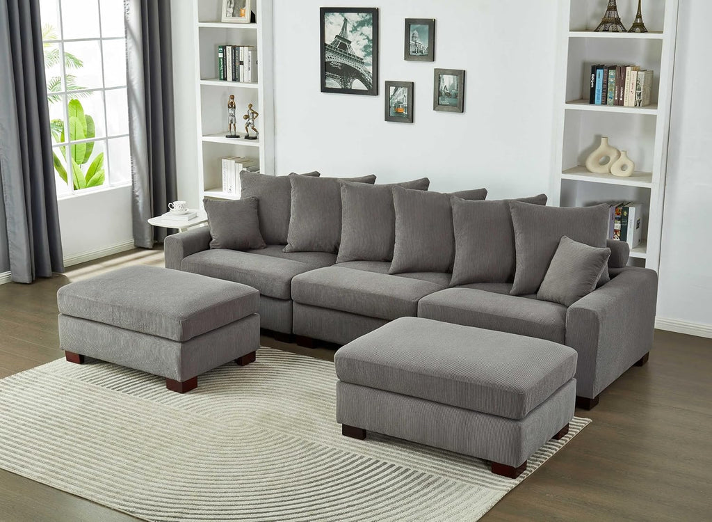 Modular 5-Seater Couch L&U Shape Sectional Sofa Corduroy Fabric Y276