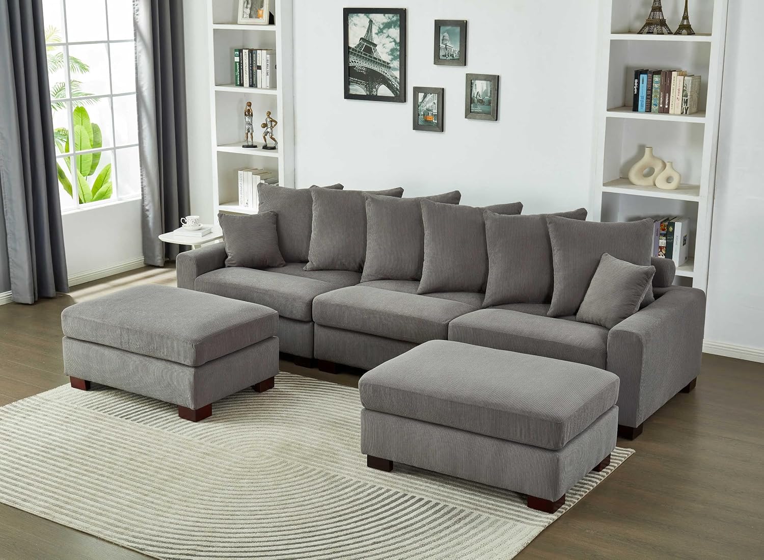 Modular 5-Seater Couch L&U Shape Sectional Sofa Corduroy Fabric Y276