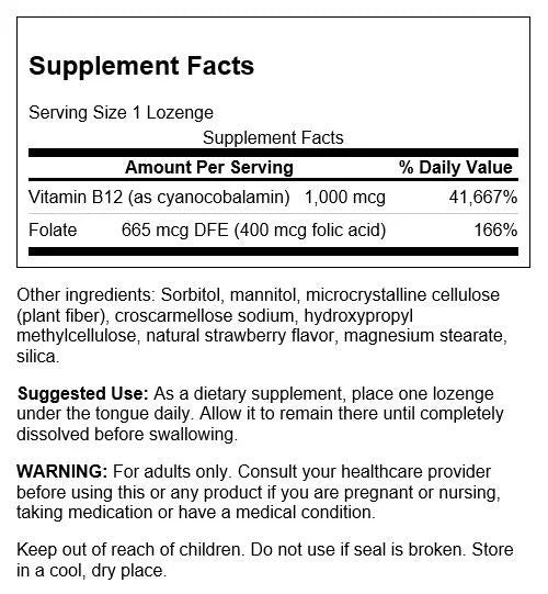 Strawberry Flavor Vitamin B12 with Folate 1,000 mcg 250 Loz 2 Pack Z139306