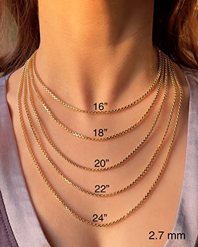 14K Real Gold Box Chain Necklace with Lobster Clasp 16" 18" 20" 22" 24" S70475