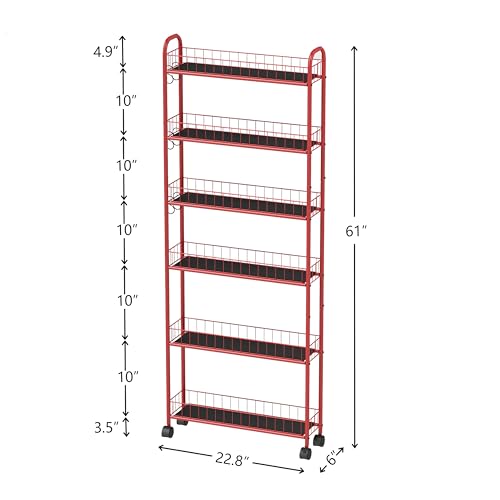 Red 6-Tier Wire Rolling Storage Cart with Wheels J489983