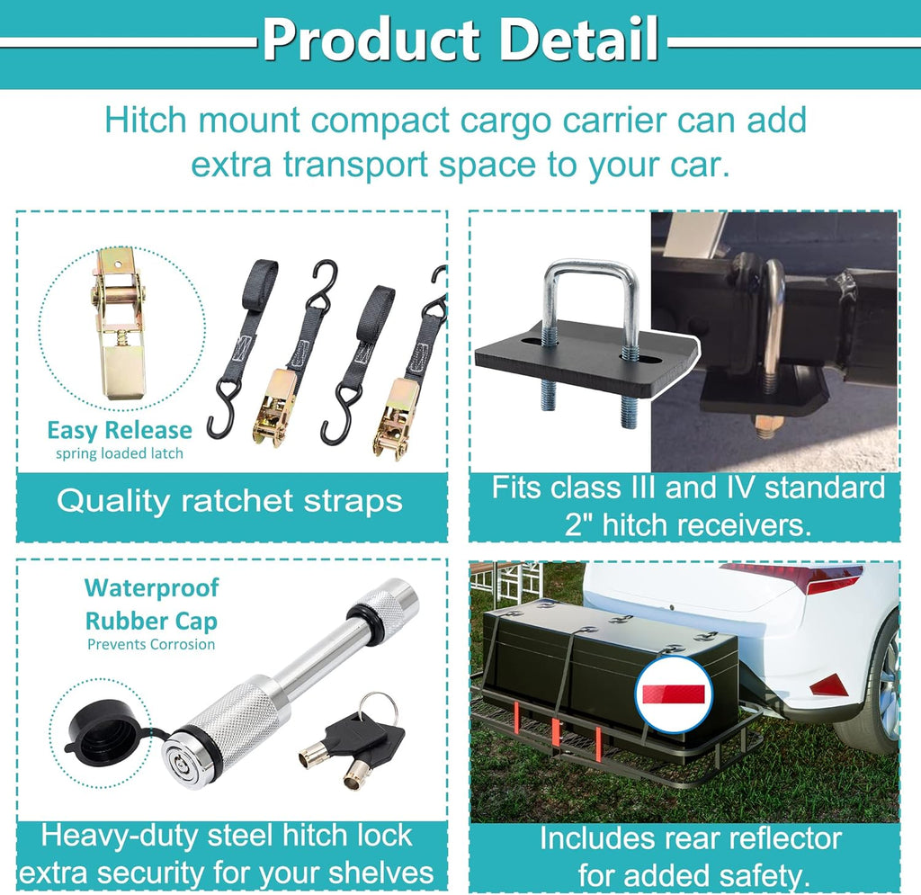 Black Cargo Rack Carrier with Folding Basket and 2 Rainproof Ratchet Straps T468