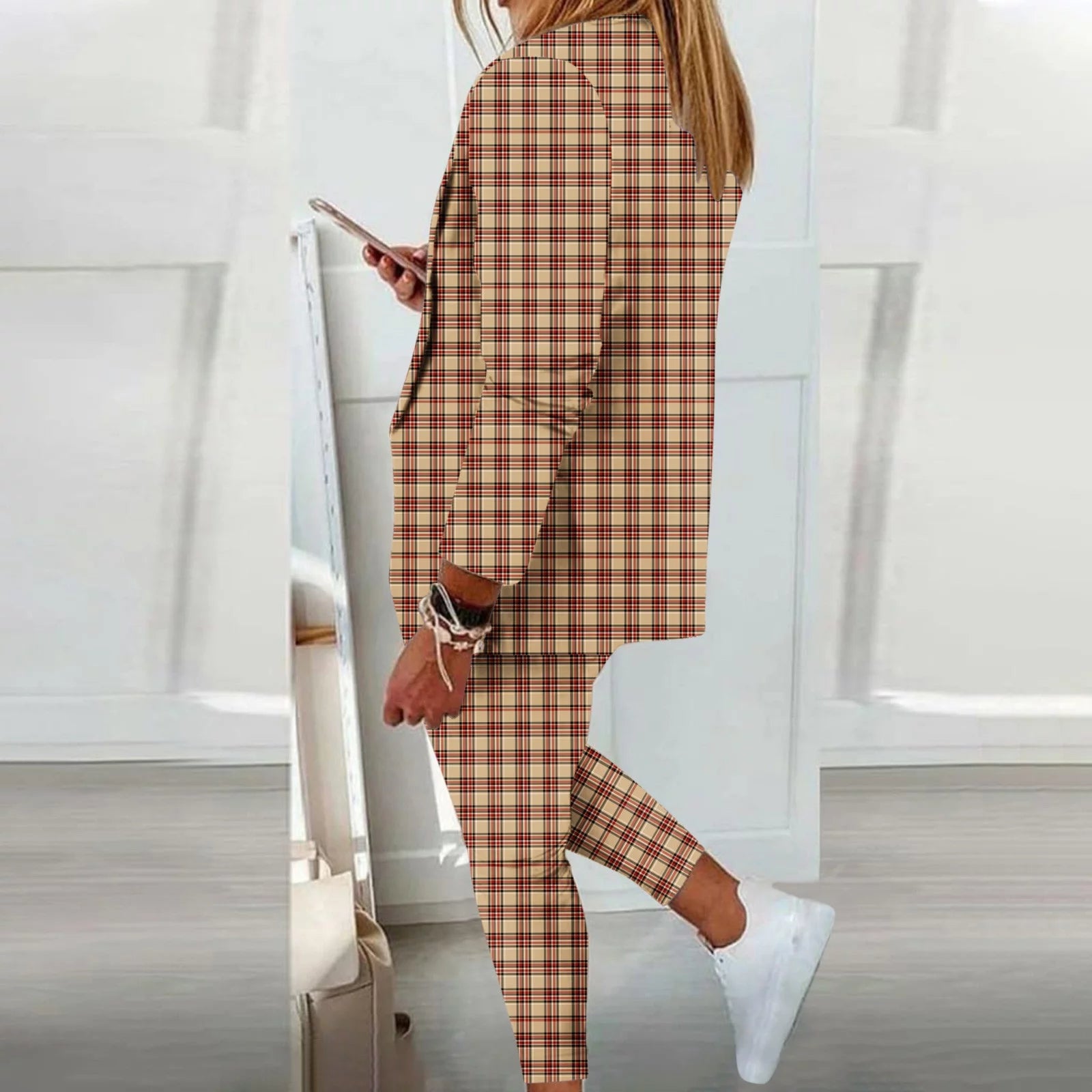 Women's Casual Long Sleeved Slim Fitting Drawstring Suit Pants Set J10217