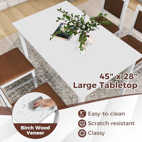 5-Piece Rectangular Dining Table Set with 4 Chairs, Solid Wood Legs, Padded Seat & Backrest, White K50368