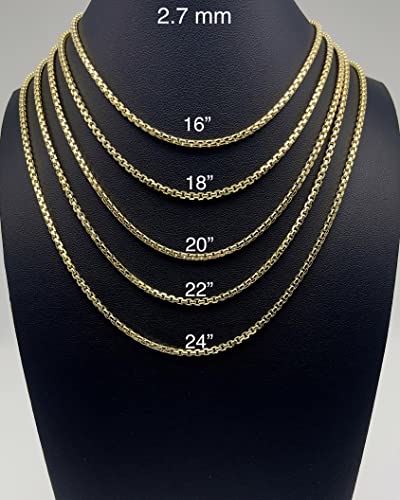14K Real Gold Box Chain Necklace with Lobster Clasp 16" 18" 20" 22" 24" S70475