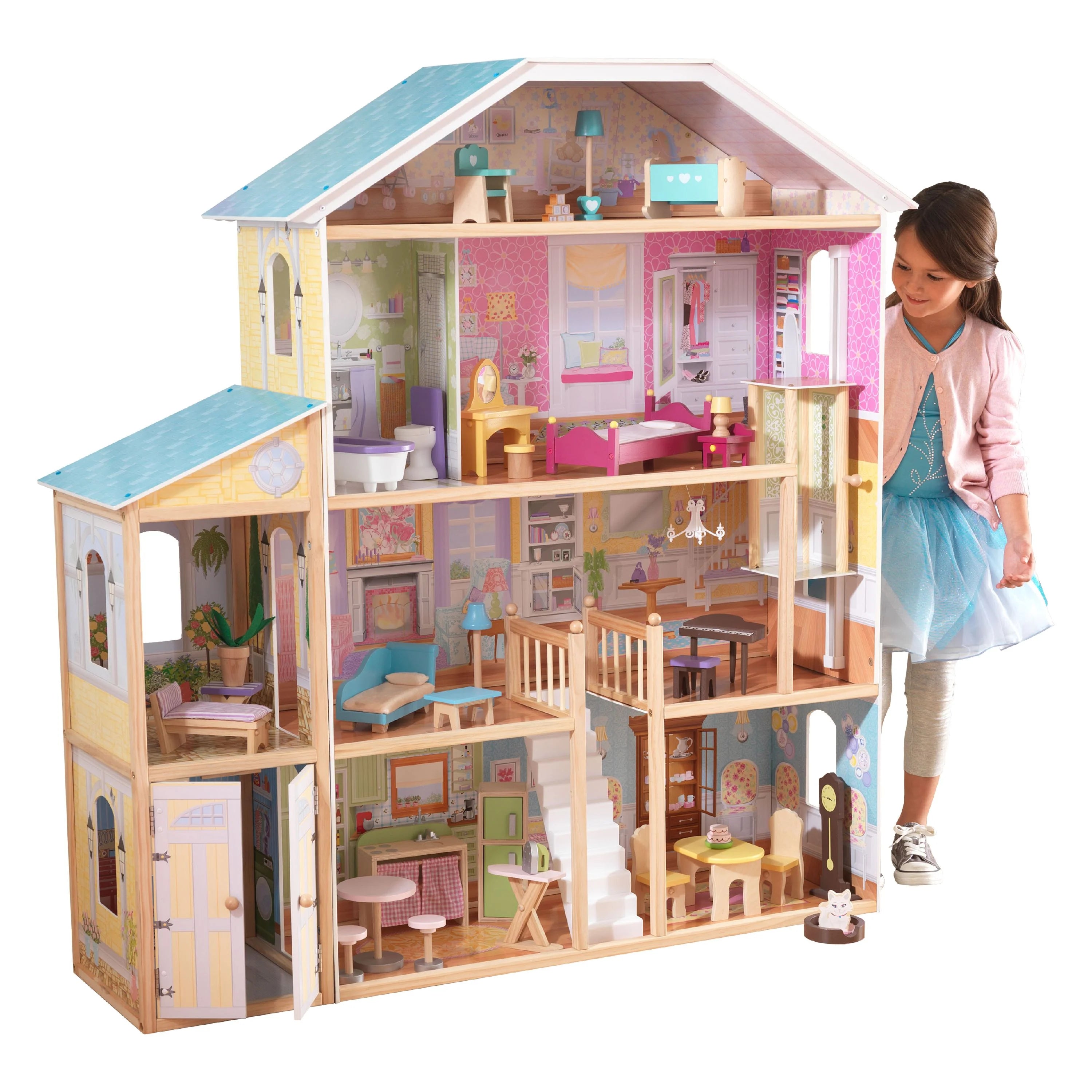 Wooden Dollhouse with 34 Accessories T8460