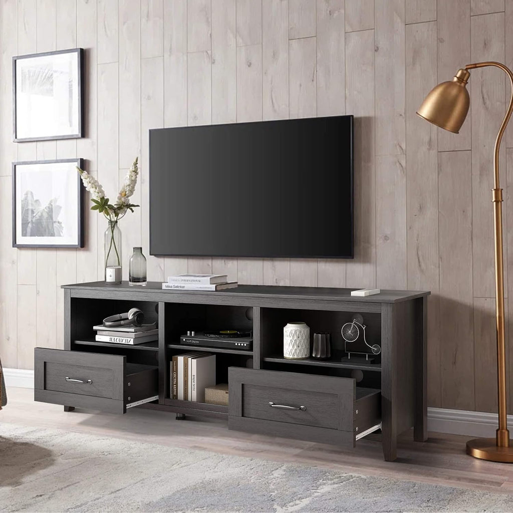 Black 70 inch TV Stand with Drawers Wood Storage Cabinet V7206