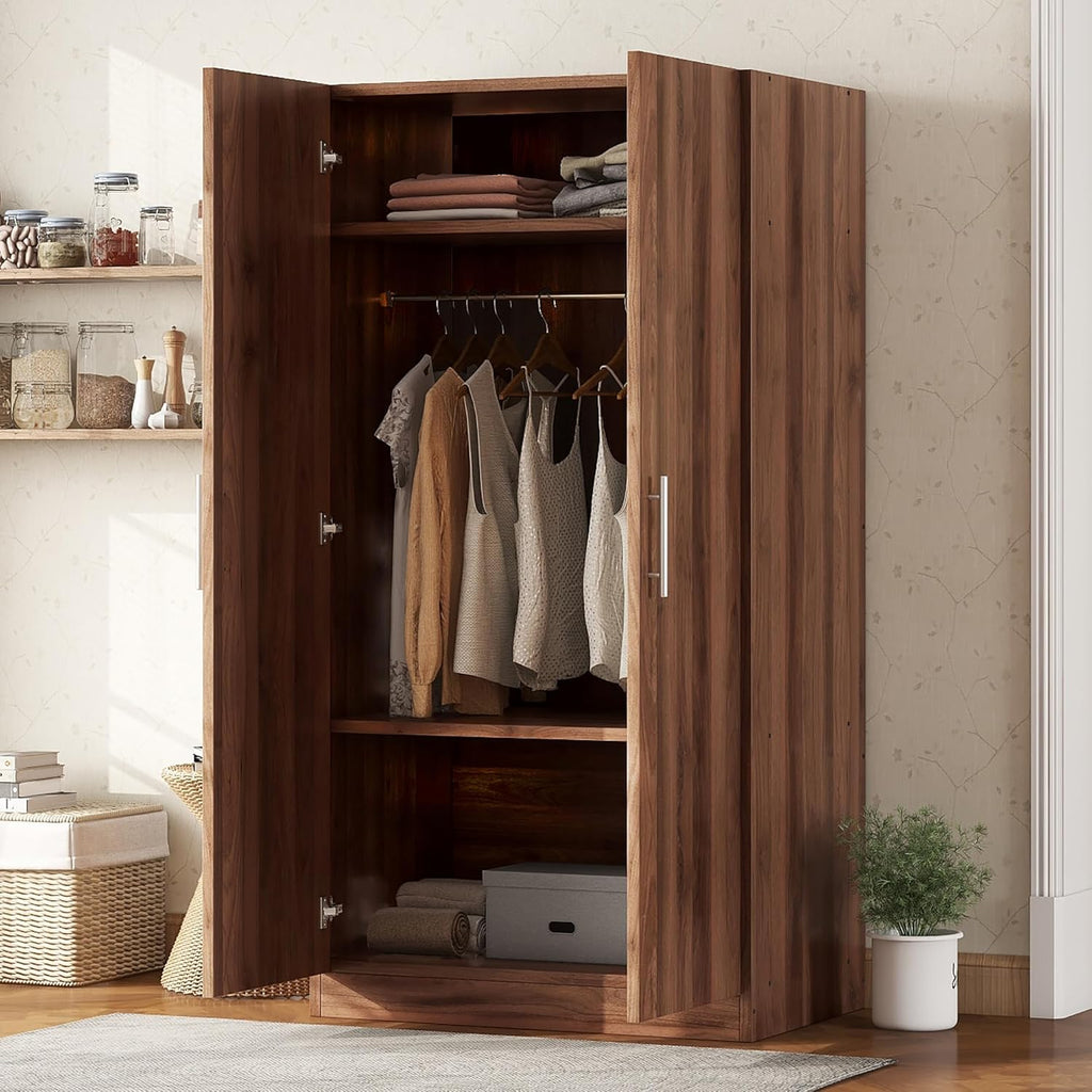 2-Door Wooden Wardrobe Armoire with 3 Storage Shelves G3066