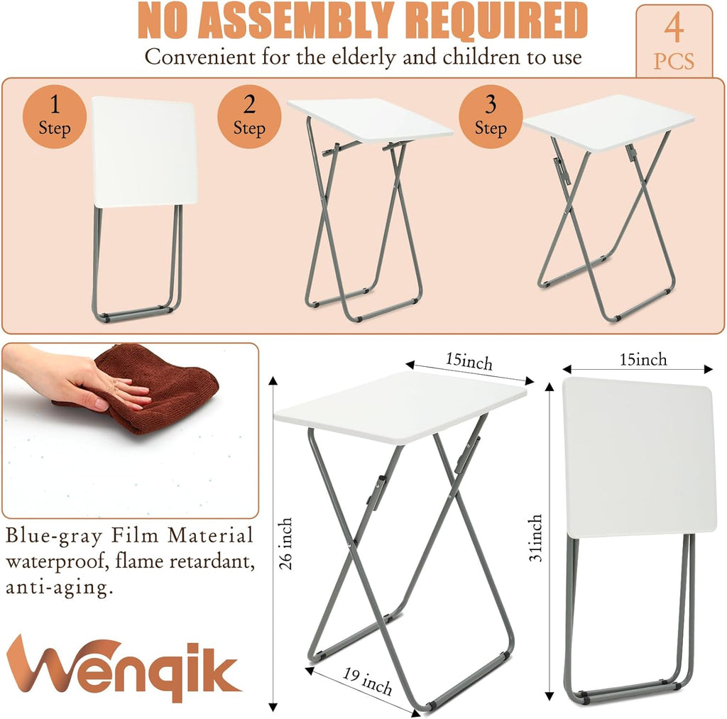 Set of 4 White Folding TV Tray Tables T743