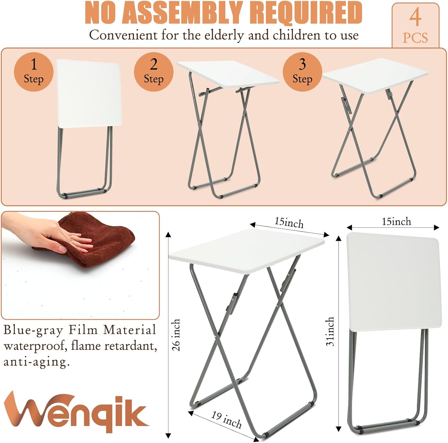 Set of 4 White Folding TV Tray Tables T743