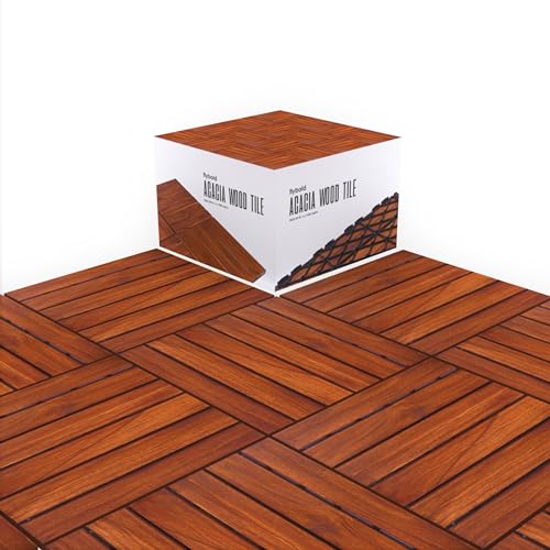Teak Wood Interlocking Deck Flooring Tiles - 12" x 12" Pack of 10 Q345671