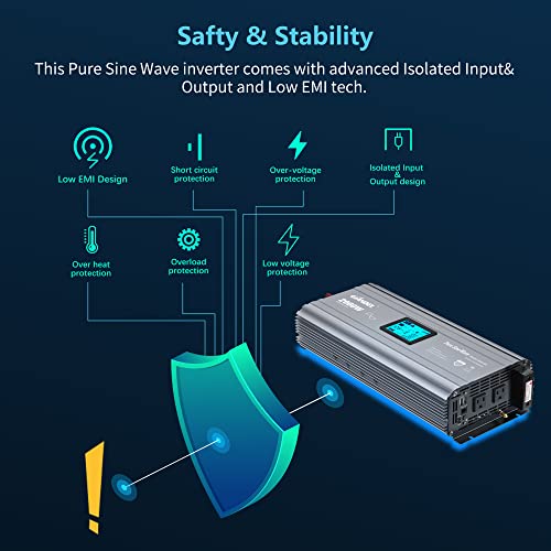 2000W Pure Sine Wave Power Inverter DC 12V to AC 120V with LCD Display K110002