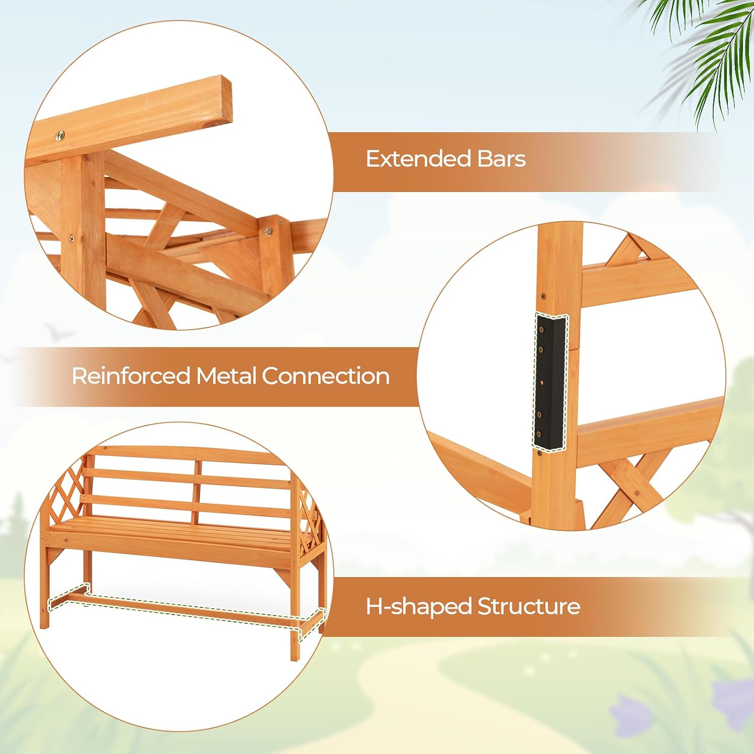 Wooden Garden Arbor with Bench F48415