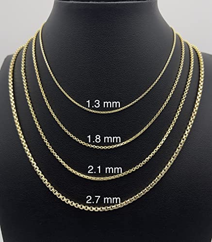 14K Real Gold Box Chain Necklace with Lobster Clasp 16" 18" 20" 22" 24" S70475