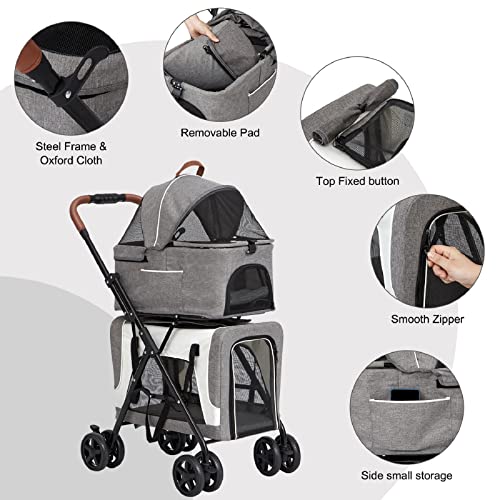 Grey Double Dog Jogging Stroller with Detachable Carrier C269282