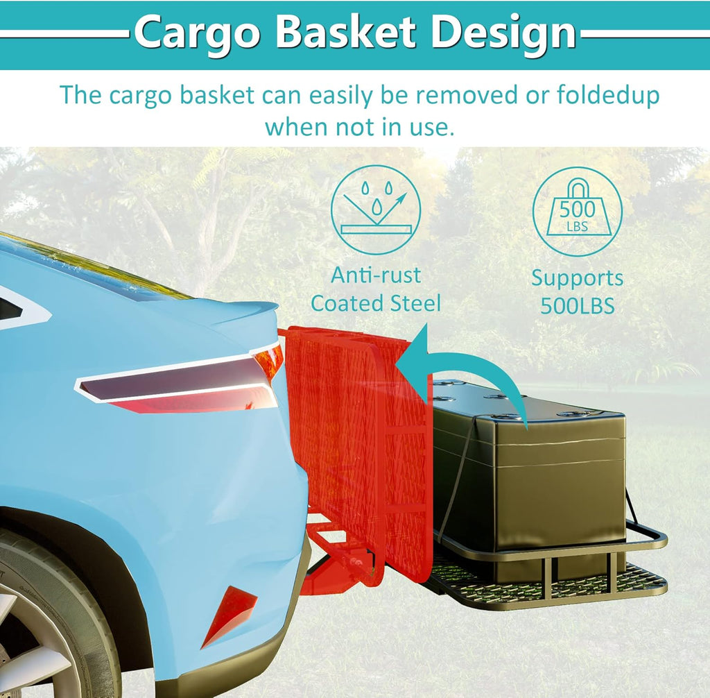 Black Cargo Rack Carrier with Folding Basket and 2 Rainproof Ratchet Straps T468