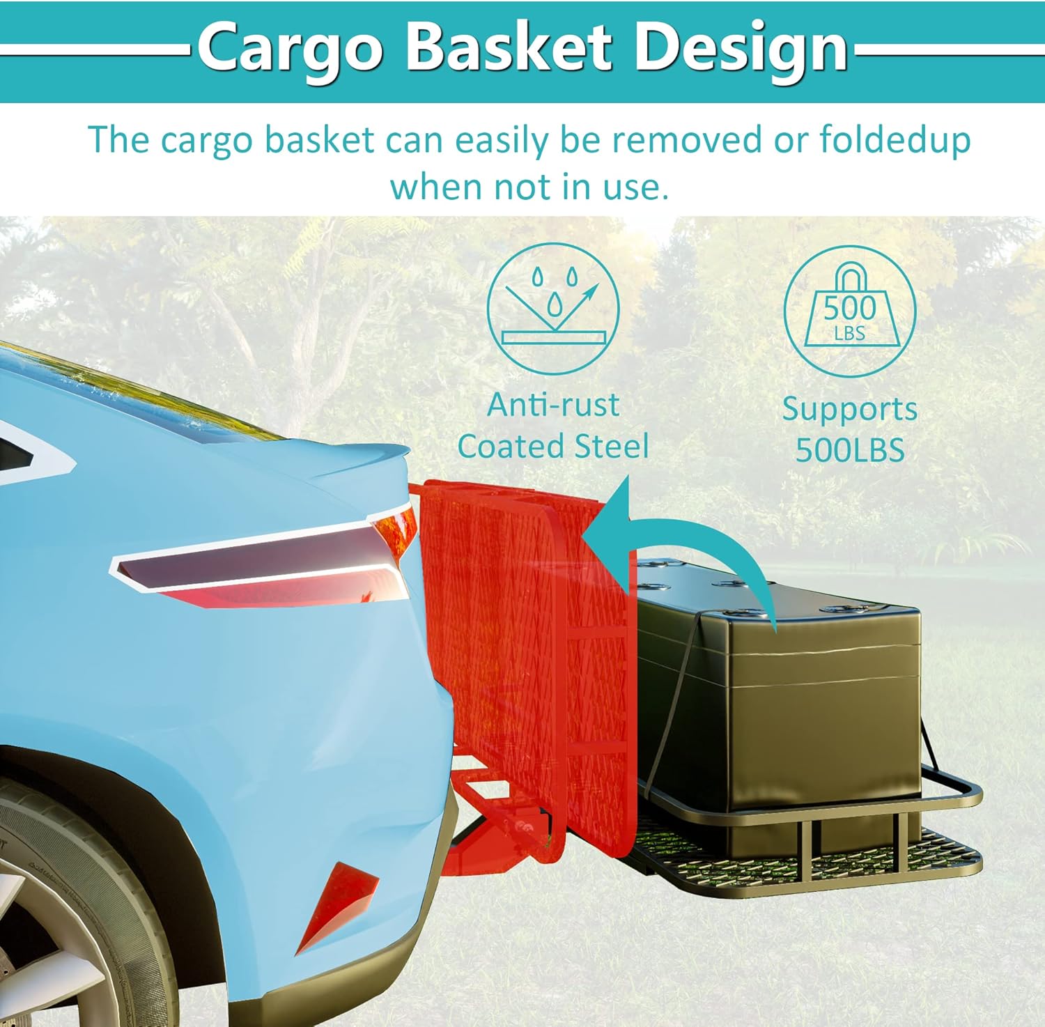 Black Cargo Rack Carrier with Folding Basket and 2 Rainproof Ratchet Straps T468