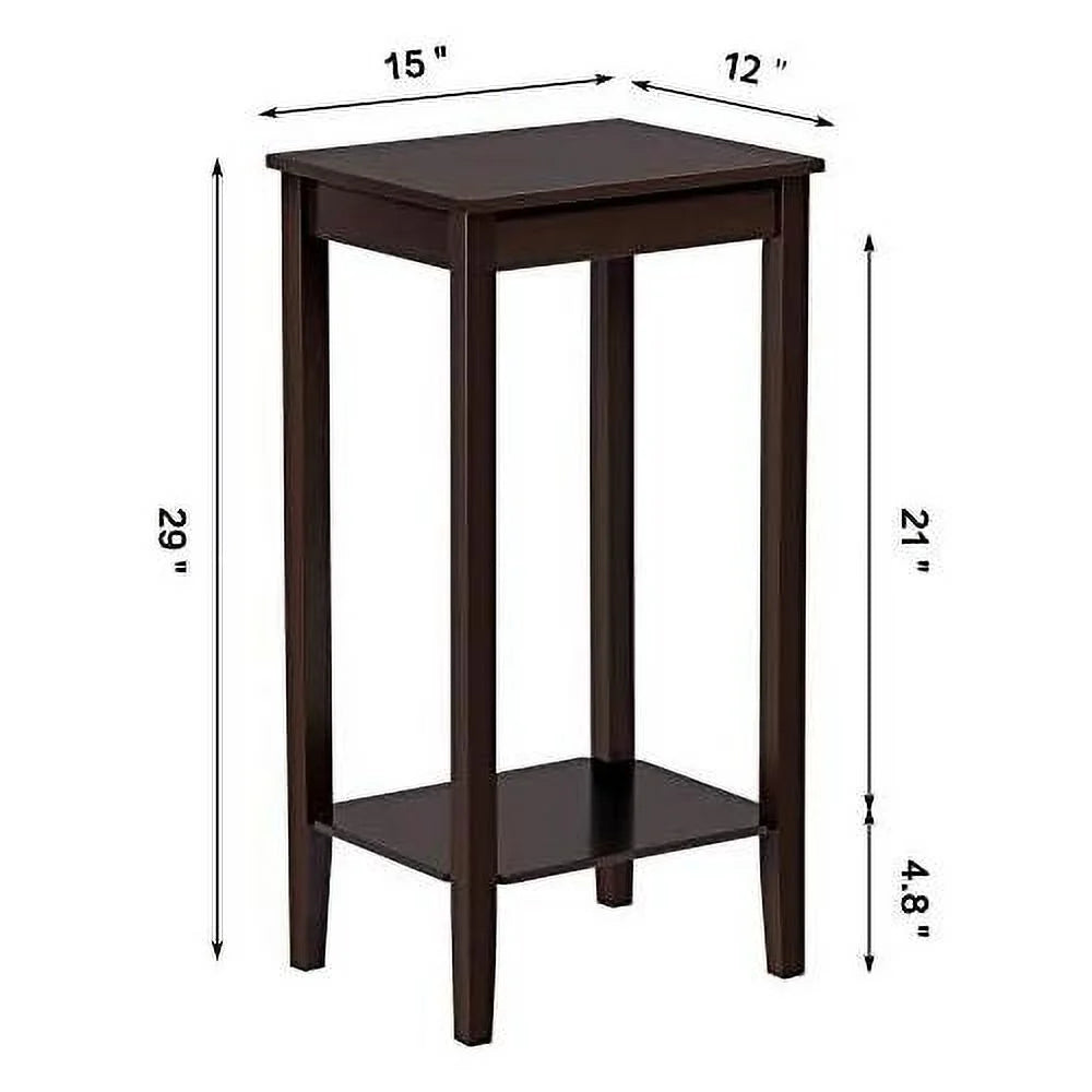 Dark Coffee Tall End Table With Storage Shelf And Solid Wood Legs, D12xw15xh29 Inches J43881