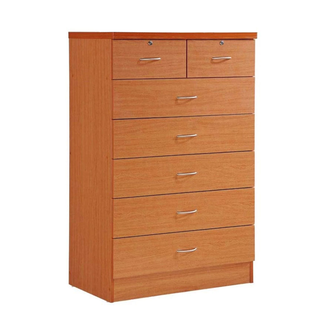 7 Drawer Wooden Dresser Chest with 2 Top Locks, Cherry Q1265