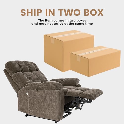 Brown Power Lift Recliner Chair with Massage and Heat, 2 Motors, 3 Positions, USB Charge Ports L7186