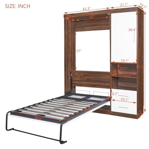 White Wood Murphy Bed with Cabinet J2808