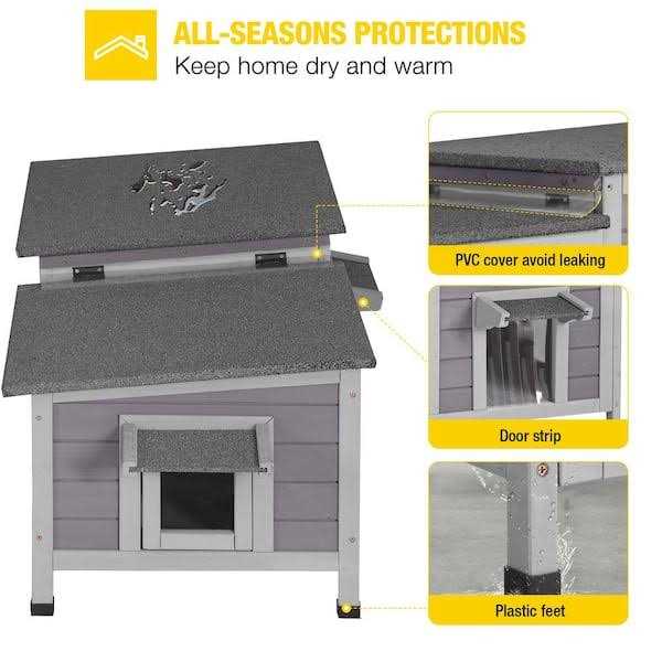 Feral Cat Shelter 2-Room Outdoor Cat House M72455