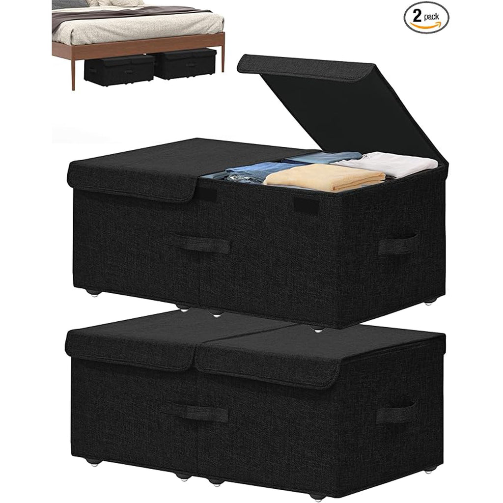 Black 2 Pack Under Bed Storage Container with Wheels and Lids H29364