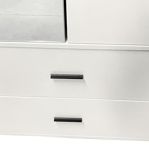 White 2 Door 2 Drawer Armoire Wardrobe with Hanging Rod and Mirror Z930