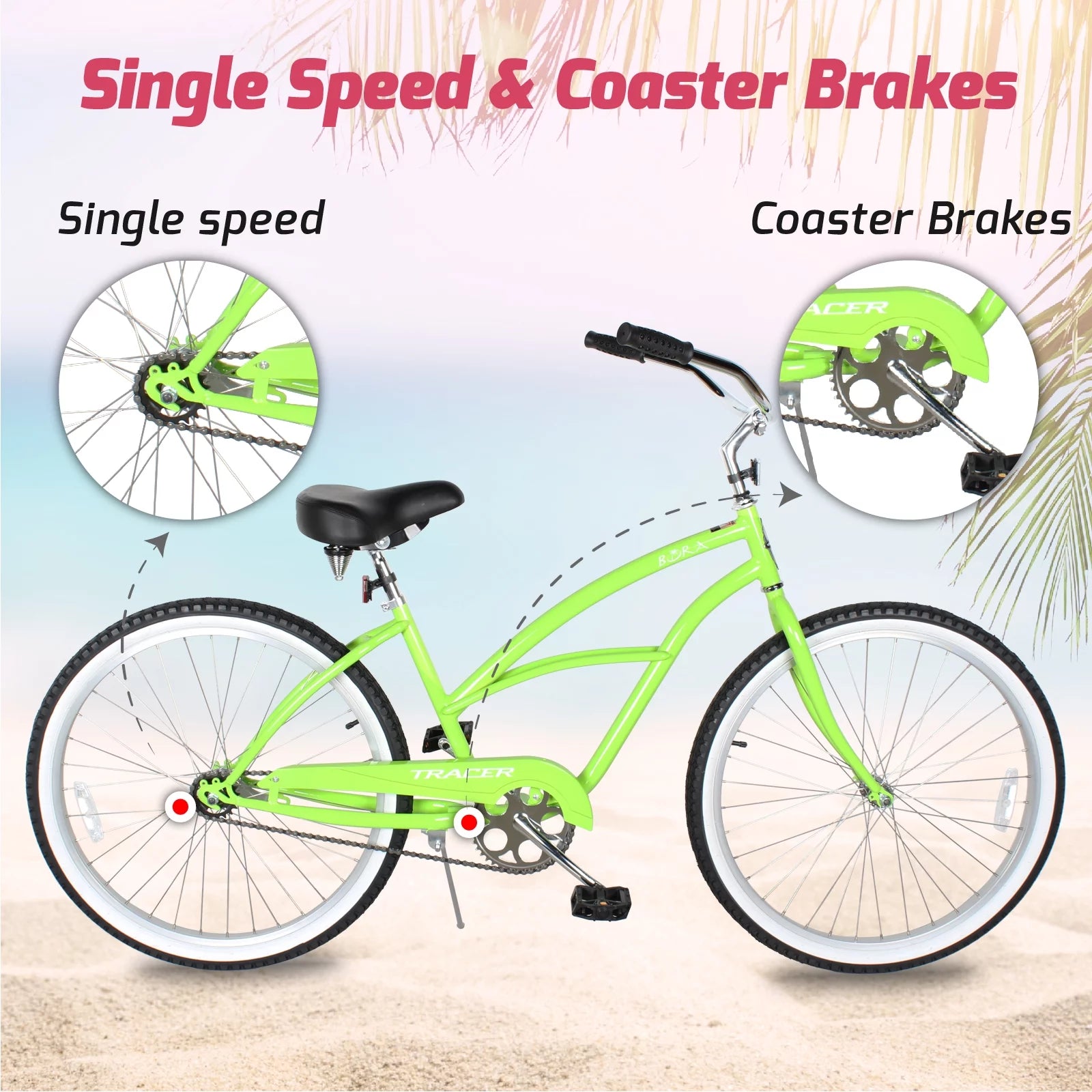 Mint Green 26 Inch Steel Beach Cruiser Bike B4568