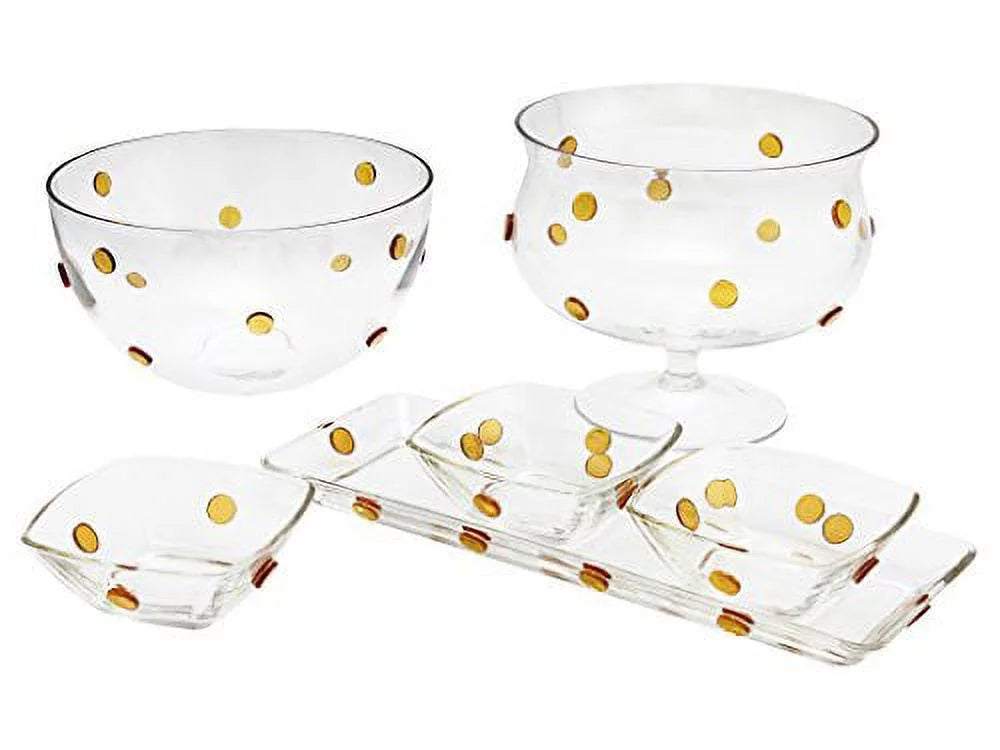 Glass Trifle Bowl, 8 Inch Footed Glass Fruit Bowl with Gold Glass Dots Y14982