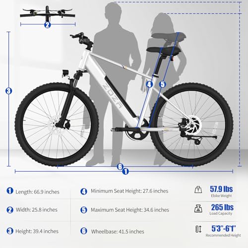 26" Electric Mountain Bike, 1000W Peak Motor, 375Wh Removable Battery, 7 Speed C25650
