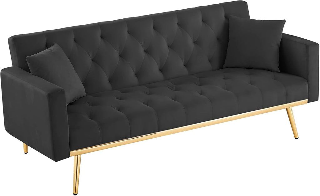 Black Convertible Folding Futon Sofa Bed J4597