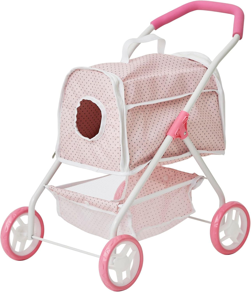 Pink/Gray Doll Stroller with Detachable Pet Carrier M538