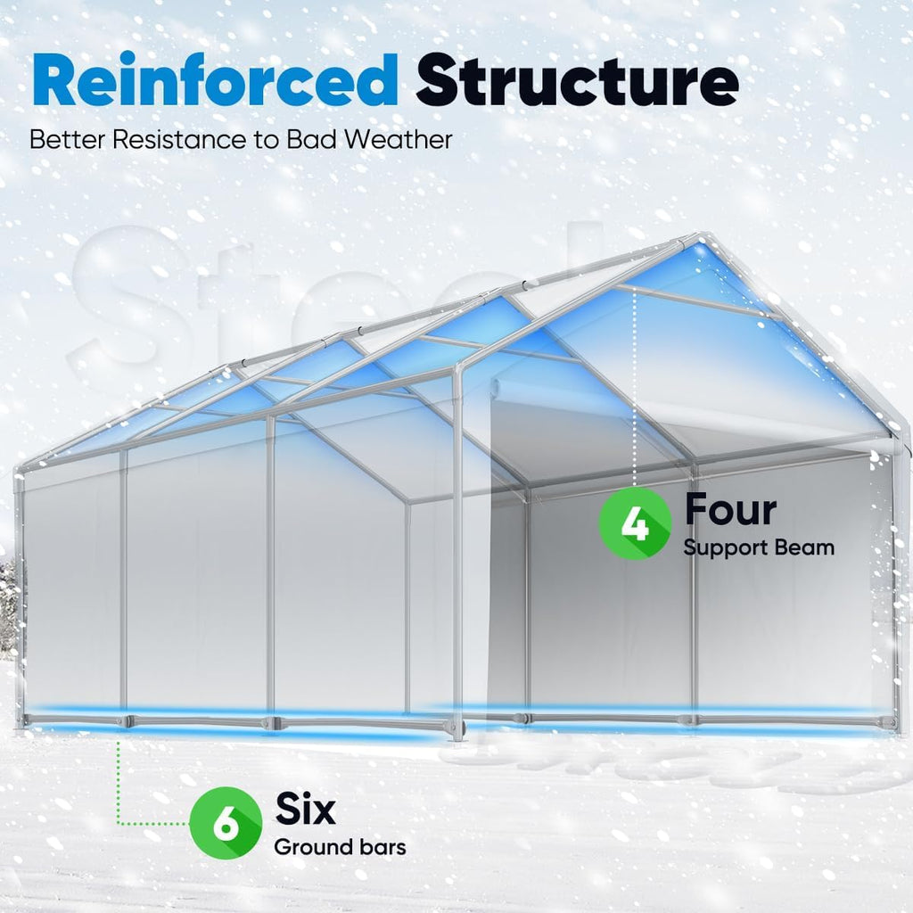 13'X20' Heavy Duty Galvanized Car Canopy Garage Boat Shelter with Reinforced Frame - Silver Gray G4938