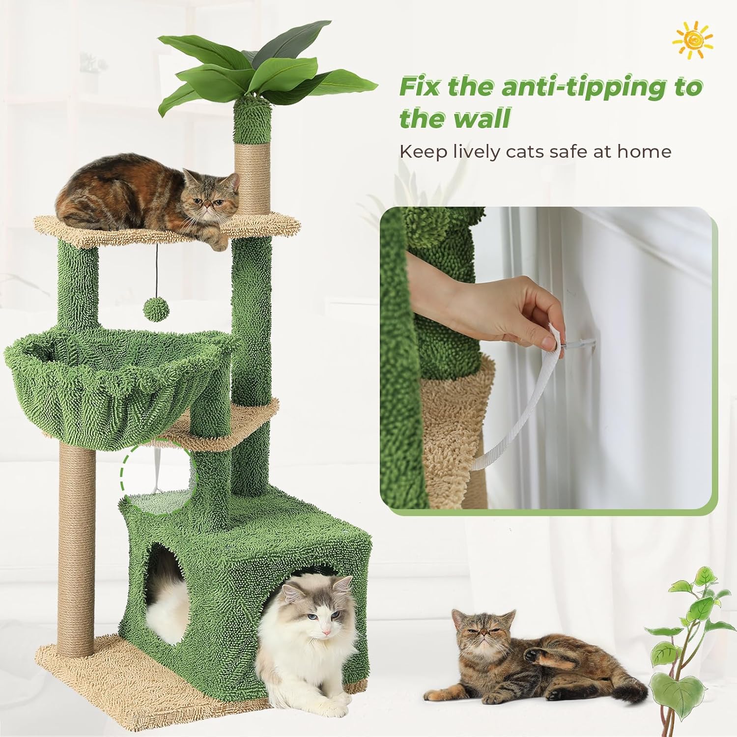 51 Inches Multi-Level Cat Tree with Hammock, Sisal Scratching Posts Z94504