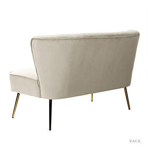 Tan Velvet Loveseat Sofa with Golden Metal Legs N134