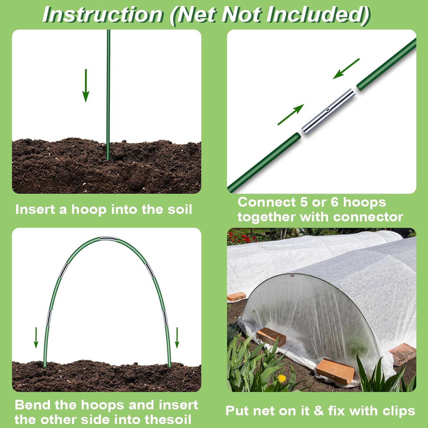 6 Sets 8 FT Long Fiberglass Garden Hoops O428415