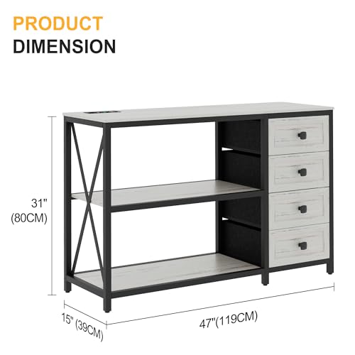 47.2'' RGB Console Sofa Table with Wireless Charging Station, 4 Fabric Drawers, 3-Tier Shelf K409