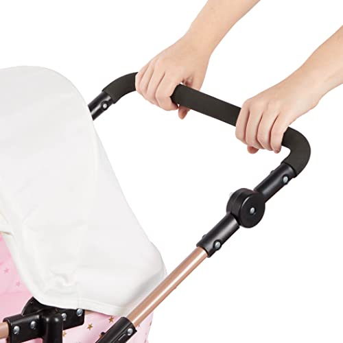Baby Doll Double Stroller Pink Foldable Canopy Swivel Wheels Basket R4557