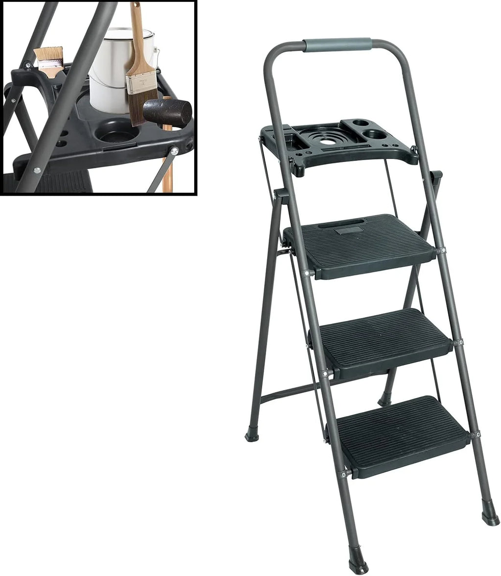 Folding Step Stool with Handrails and Tool Tray Platform, 330lbs B808