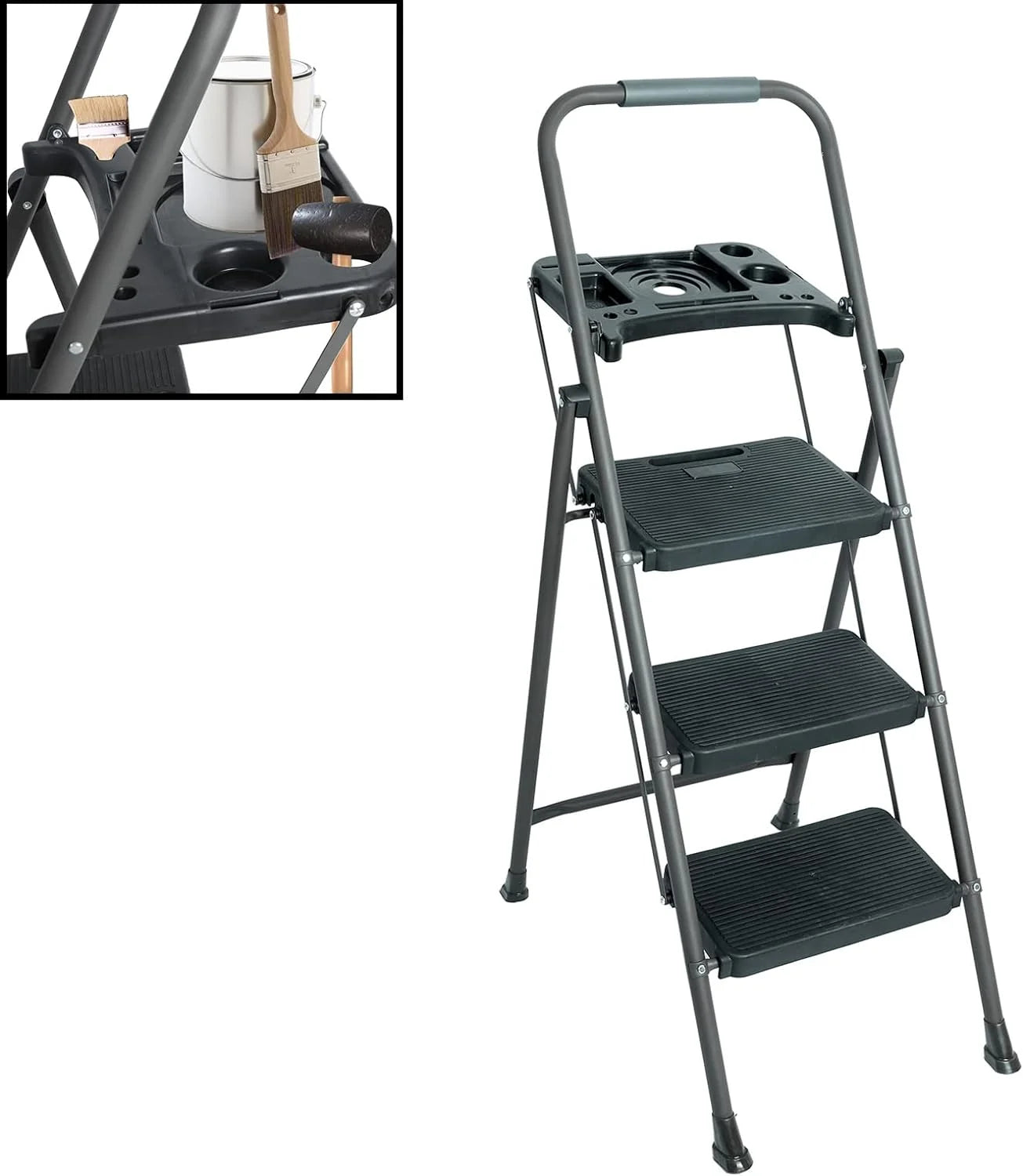 Folding Step Stool with Handrails and Tool Tray Platform, 330lbs B808