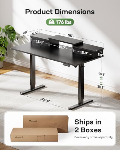 Black 55" x 28" Electric Standing Desk with Drawers X533985