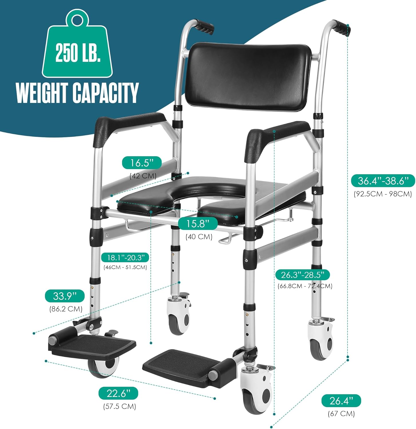 Shower Chair with Wheels, Height Adjustable T1573