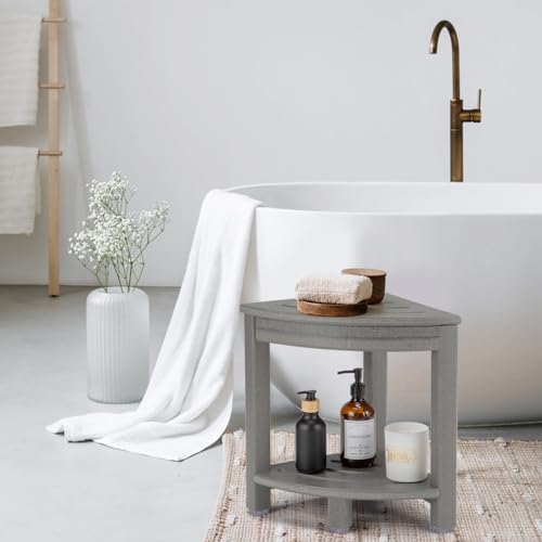 White HDPE Corner Shower Stool with Storage Shelf C566
