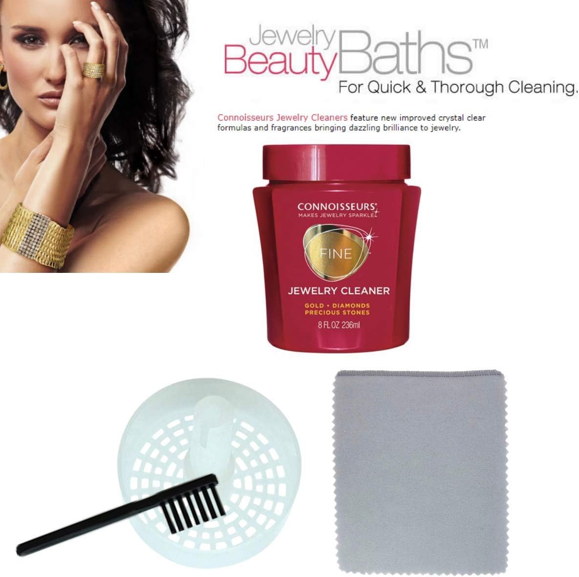 Jewelry Cleaner with Polishing Cloth, Basket and Brush, Pack of 2 F620693