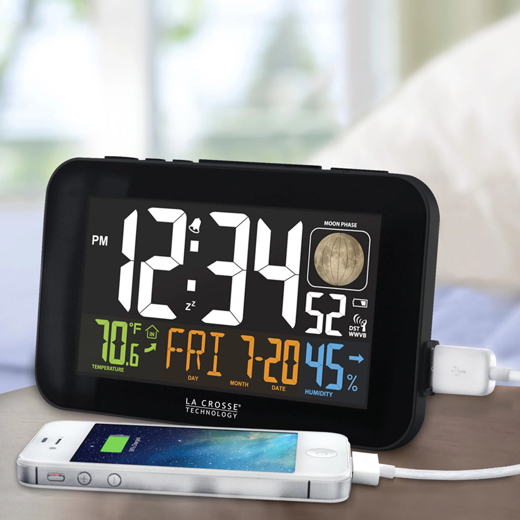 Black Atomic Alarm Clock with USB Charging Port J661218