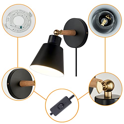 Black Nordic Wooden Plug in Wall Sconces Lighting Fixture (1 Pack) G183