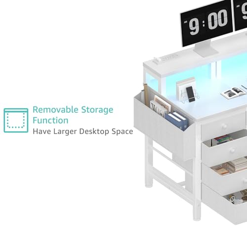 47 inch Gaming Desk with LED Lights and Power Outlets and Fabric Drawers B5782