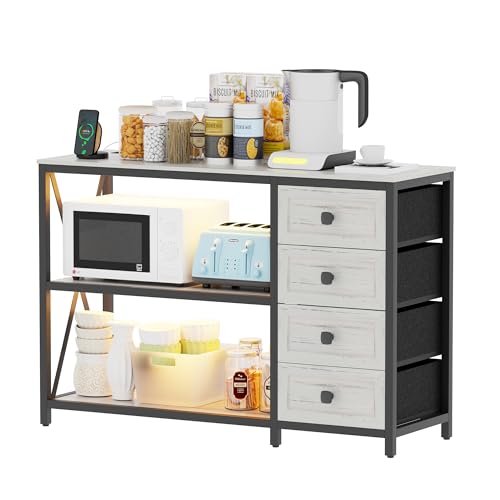 47.2'' RGB Console Sofa Table with Wireless Charging Station, 4 Fabric Drawers, 3-Tier Shelf K409